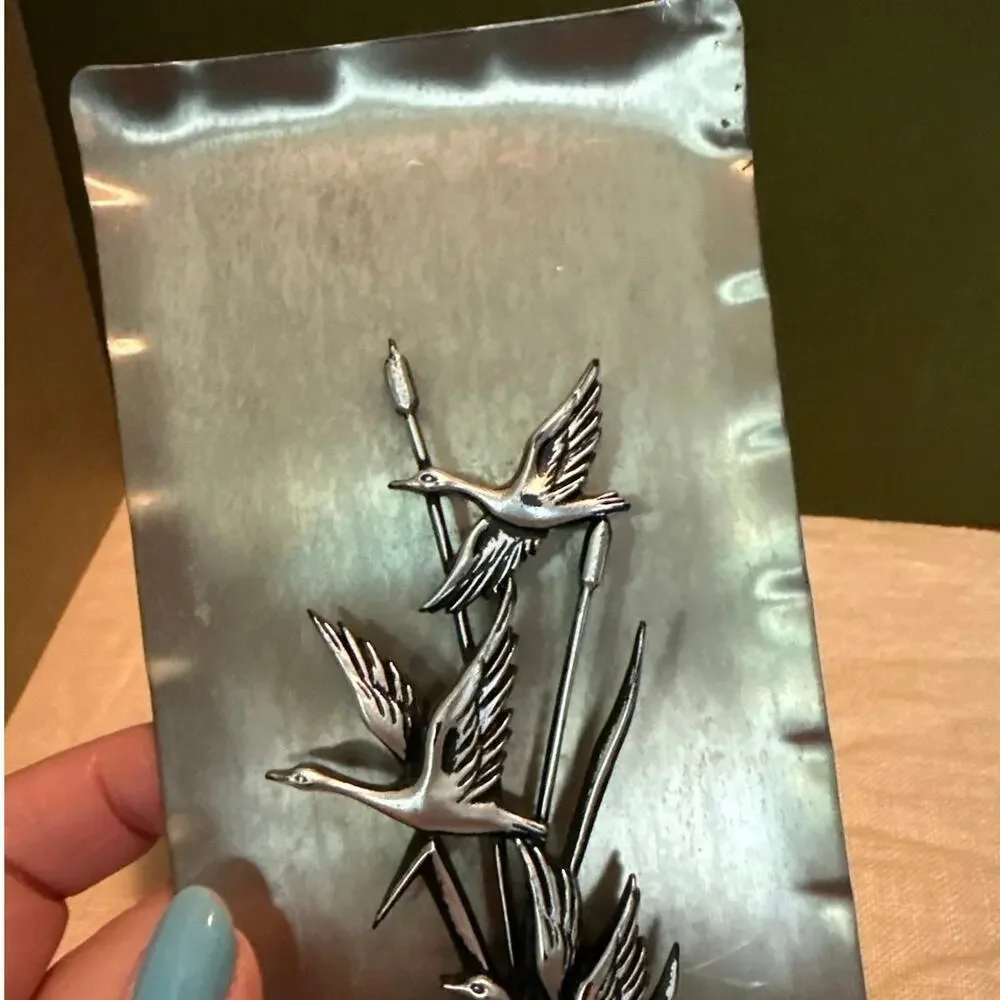 MCM Metal Geese Wall Hanging • 8” x 3.5” • Dimensional Decor